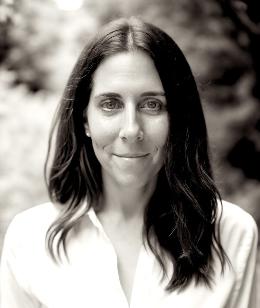 Jill Ettinger outside. Black and white.